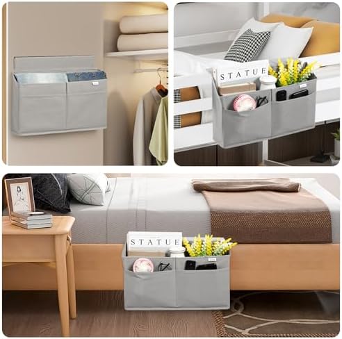 2 Pack Desk Side Hanging Organizer, Adhesive Storage Bag with Pockets for Magazine Ipad Notebook, for End Tables Home Office Desks Computer Workstations Dressing Table, Grey