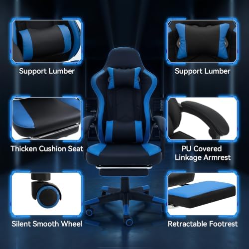 ELECWISH Ergonomic Gaming Chair, Reclining Computer Chair, Matte Blue