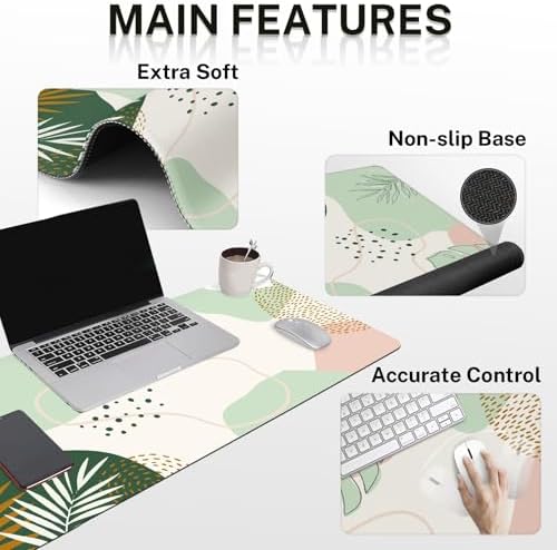Britimes Keyboard Mouse Pad Set, 4 in 1 Desk Mat Set, Boho Green