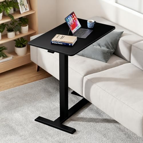 Mobile Small Standing Desk with Hidden Wheels, Portable Rolling Laptop Desk, Rolling Computer Cart Movable, Adjustable Height Computer Workstations, for Home, Office, Black