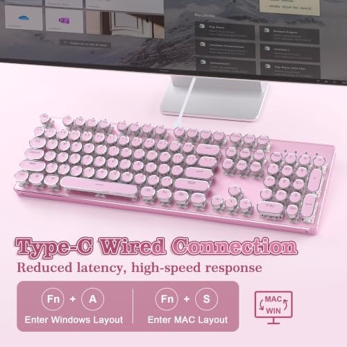 YUNZII QL108 Typewriter Mechanical Gaming Keyboard, Pink