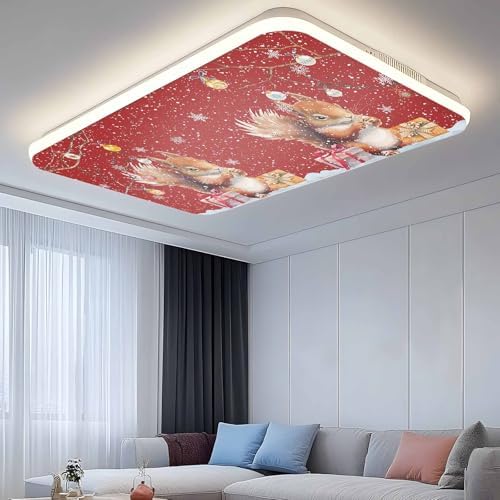 1 Pcs Fluorescent Light Covers for Ceiling Lights,Cute Squirrel Christmas Snowflake on Red,Magnetic Light Filters Drop Fluorescent Lights Shade for Office Xmas Bell on Branch