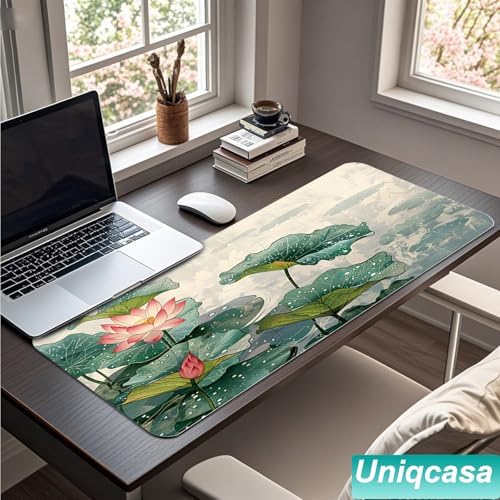 Gaming Mouse Pad 31.5x11.8 inch XL Large Extended Mouse Pad, Big Mousepad Desk Mat for Computer with Non-Slip Rubber Base and Stitched Edge-Lotus