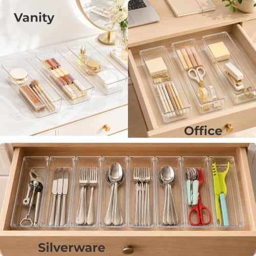 LotFancy 8 Pack Clear Plastic Drawer Organizer Bins, Small Item Organizers