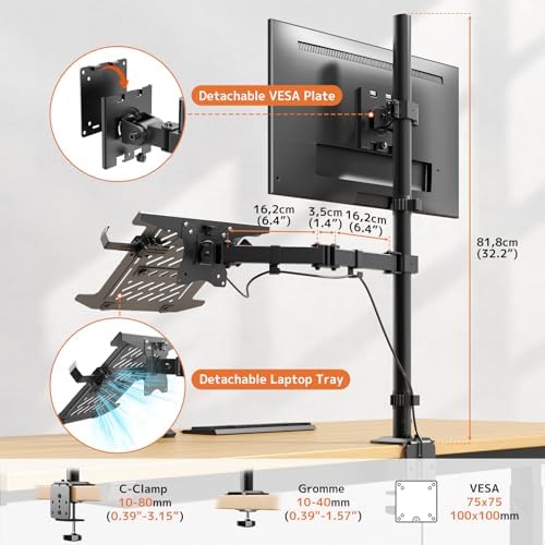 PUTORSEN Monitor and Laptop Mount Stand for Max 49" Screen and 18" Notebook