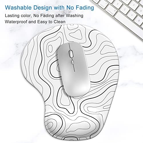 ITNRSIIET Ergonomic Mouse Pad with Gel Wrist Support Wrist Rest Smooth Surface Non-Slip PU Base Comfortable Office Supplies Pain Relief, 9.5 x 8 inches, Topographic Contour White