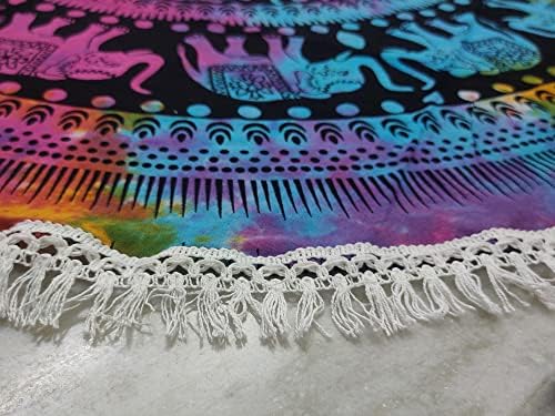 Round Beach Tapestry Turquoise Mandala Throw/Boho Hippie Beach Blanket Roundie/Indian Cotton Bohemian Large Round Table Cloth-Home Decor/Yoga Mat Meditation Picnic Rug (70", Multi Color)