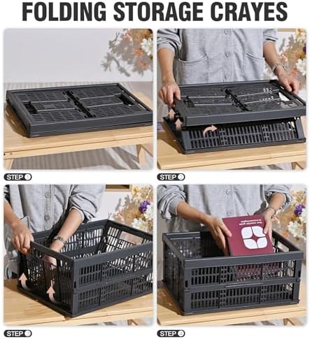 HUUSMOT 2-Pack Collapsible Plastic Storage Baskets, Dark Grey, 19"x13"x9"