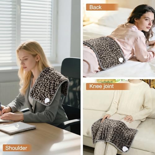 Electric Heating pad for Back Neck Shoulder Knee Arms Legs- Electric Heat Pads with 6 Heat Settings & Auto Shut Off &Dry/Moist Heat Heating Pad for Birthday Mother Father Girl Men Women, Leopard