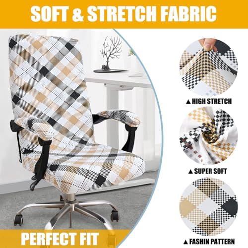 Smiry Office Computer Chair Cover with Armrest Covers, Khaki and Black