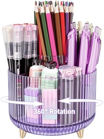 360 Rotating Pen Pencil Holder for Desk, Pen Organizer with 5 Slots