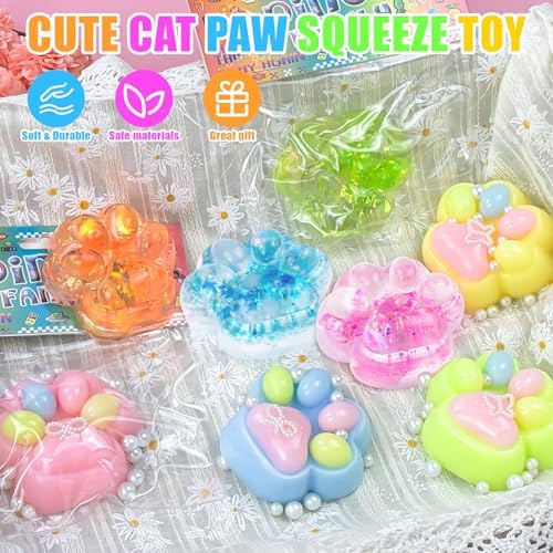 4Pcs Taba Squishies Paw, Cat Paw Squishies Toy, Clear Sticky Squeeze Toys