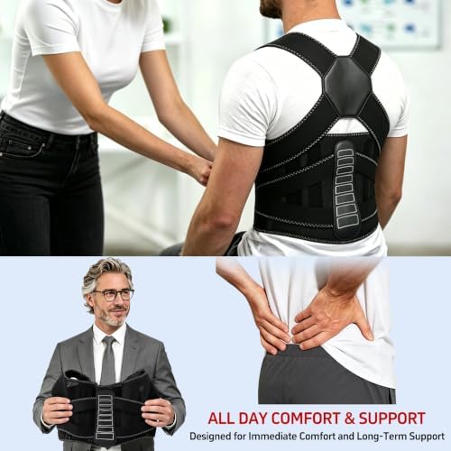 Posture Corrector for Women and Men Back Brace Straightener Instant Scoliosis Care Adjustable Shoulder Straps Hunchback Support Kyphosis Upright Thoracic Full Correction Relief Pain(Black S)