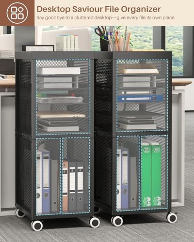 Rolling File Cart with 4 Dividers, Mobile File Cabinet with Wheels