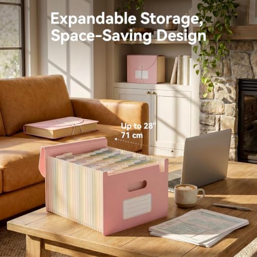 ThinkTex Accordion File Organizer, 26 Pockets File Folders, Soft Dusty Pink