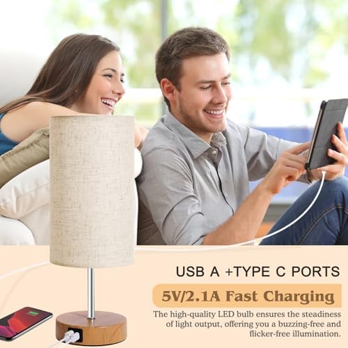 UNIFUN Touch Bedside Lamps 2 Pack, 4-Way Dimmable with USB-C Charging Port