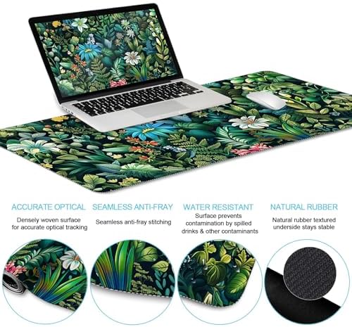 LIMKRIAN Floral Large Desk Mat Set, Green Mouse Pad with Wrist Rest