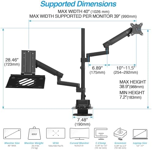 AVLT Laptop & Monitor Arm Pole Top Mount for 17-40" Screens - Black