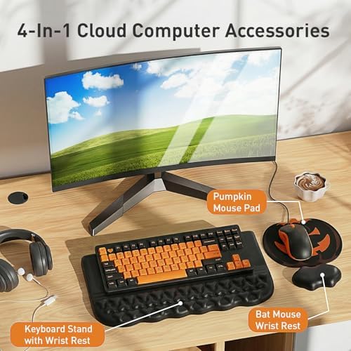 Tsciute Keyboard Stand with Wrist Rest, Pumpkin Mouse Pad & Bat Wrist Rest