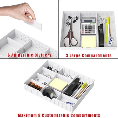 Simple Houseware Drawer Organizer Tray, 9 Adjustable Compartments, White