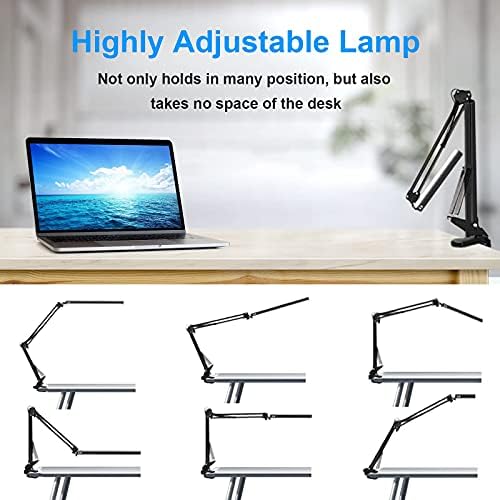 LED Desk Lamp for Home,Office,Reading,Adjustable Eye-Caring Desk Light with Clamp,Swing Arm Lamp Includes 3 Color Modes,10 Brightness Levels Table Lamps with Memory Function