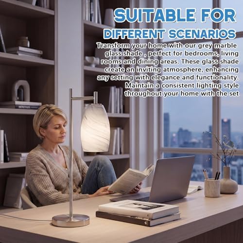 Teenyyou 1 Set Oval Glass Lamp Shade Replacement, Gray Marble