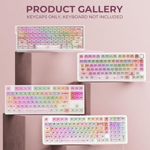 OHY XVX Macaron Balloon Pastel Gradient Transparent Keycaps, MOA Profile 125 Keys PC Shine-Through Keycaps for MX Mechanical Keyboards