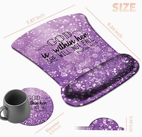 Ergonomic Mouse Pad with Wrist Support Gel Mouse Pad with Wrist Rest, Comfortable Computer Mouse Pad, Pain Relief Mousepad with Non-Slip Rubber Base for Office & Home + Cup Coaster, Purple Psalm 46-5