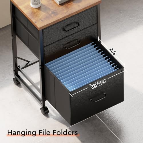 Maihail 3 Drawer Mobile File Cabinet on Wheels Fits A4 Size for Home Office
