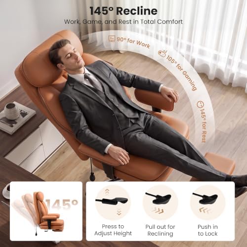 Ergonomic Big and Tall Office Chair with Lumbar Support and Footrest, Brown