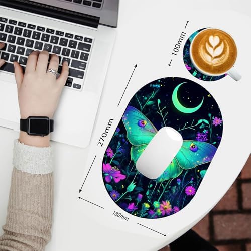 Small Mouse pad, Portable, Waterproof Non-Slip Rubber Bottom, Suitable for Wireless Mouse, Laptop Keyboard Tray for Both Men and Women, Office Travel 7.1x10.6in，Butterfly and Flower Moon