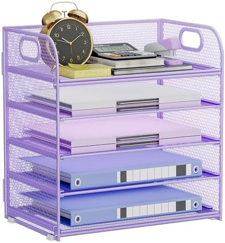 5-Tier Stackable Paper Organizer with Handle, Purple