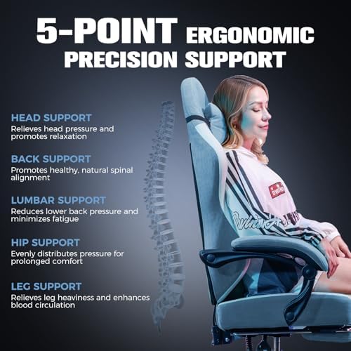 GTPLAYER Gaming Chair, Ergonomic Computer Chair with Footrest and Lumbar Support, High Back Recliner Chair 350lbs, Height Adjustable for Home Office, Light Blue