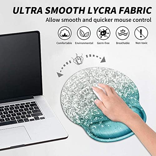 Ergonomic Mouse Pad with Wrist Support Gel, Glitter Blue Sparkle Gaming Mousepad with Wrist Rest Non-Slip Rubber Base for Laptop Computer Home Office + Cup Coaster