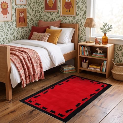 3'x5' Red Cat Crimson Artistic Ultra-Soft Throw Mat