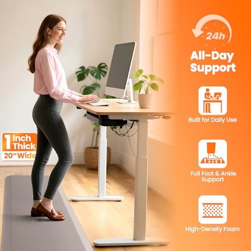 1-Inch Thick Anti-Fatigue Mat for Kitchen and Standing Desk, 20"x72", Khaki