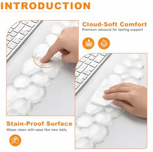 Cloud Keyboard and Mouse Wrist Rest Set, Clear Gel Keyboard Mouse Wrist Rest Support Pad for Typing Pain Relief, Cute Aesthetic Desk Decor Accessory for Home Office Dorm (Clear)