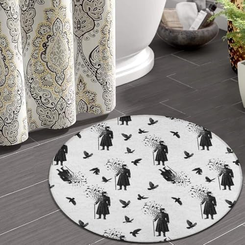 Soft Round Yoga Carpet, Office Chair Decor Round Mat for Carpet and Hardwood Floors Black Crow Raven Bird, 36inch