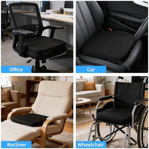 SheRest Office Chair Cushion with Straps, Memory Foam Seat Cushion with Removable Cover, Suitable for Office Chairs, Car Seats, and Airplane Seats, Black, Large