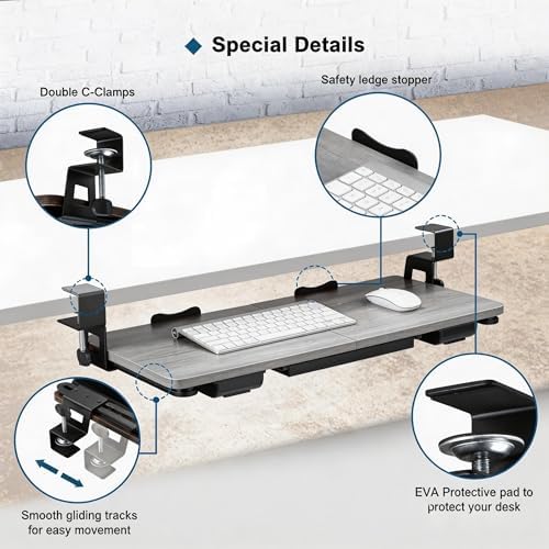 Keyboard Tray Under Desk with Drawer,26.77" X 11.81" (Grey)
