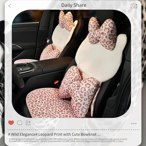 2Pcs Car Headrest Pillow Cute Pink Leopard Bow Car Decor for Women
