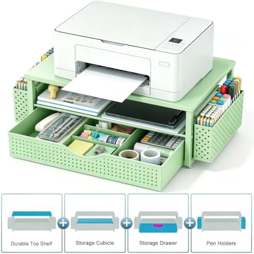 Desk Organizers and Accessories, Printer Stand with Storage, Sage Green