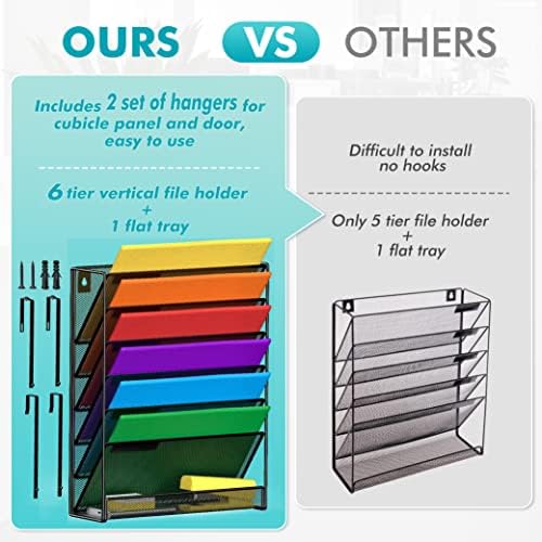MINDEPOT 7-Tier Wall Hanging File Organizer Cubicle Hanging Organizer Mount File Holder, Mesh Magazine Document Mail Organizer Wall Organizer for Office School Home, Black