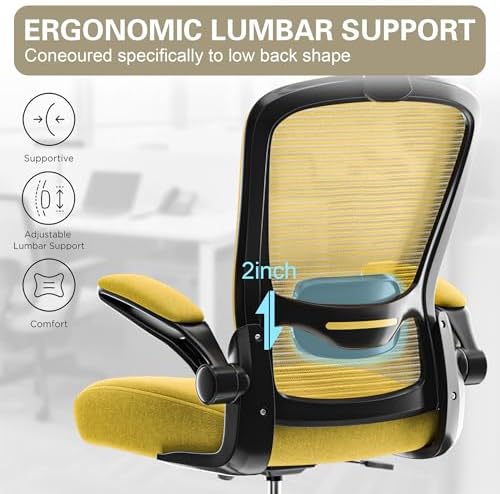 Mimoglad Office Chair, High Back Ergonomic Desk Chair with Adjustable Lumbar Support and Headrest, with flip-up Armrests for Guitar Playing, 5 Years Warranty (Modern, Vivid Yellow(Black Frame))