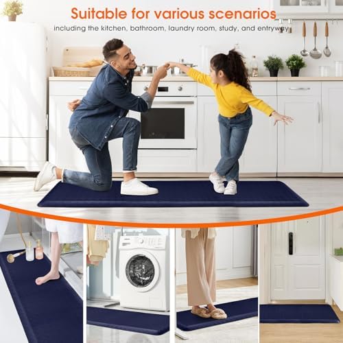 4/5 Inch Extra Thick Kitchen Mats for Floor,Non Slip Anti Fatigue Kitchen Rugs,Waterproof Stain Resistant Sink Mat,Cushioned Standing and Comfort Mats for Office (17"x60" Blue)