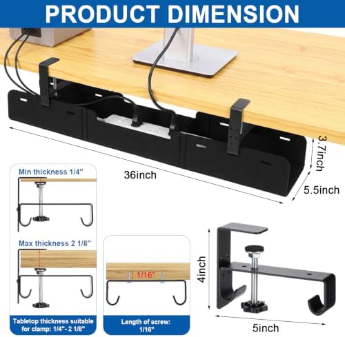 Chumia Under Desk Cable Management Tray No Drill, Black, 36 Inch