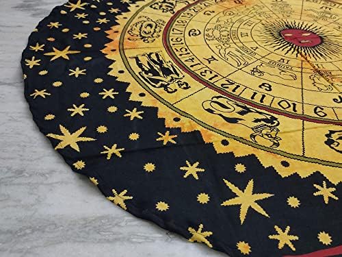 Round Beach Tapestry Turquoise Mandala Throw/Boho Hippie Beach Blanket Roundie/Indian Cotton Bohemian Large Round Table Cloth-Home Decor/Yoga Mat Meditation Picnic Rug (70", Yellow Black)