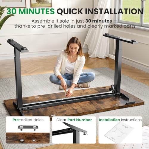SIAGO Brown 71x30 in Standing Desk, 1 Inch Thick Tabletop, Double Frame