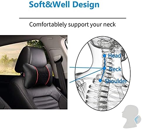 2 Packs Car Neck Pillows Dual-Side PU Leather Car Headrest Support, Red