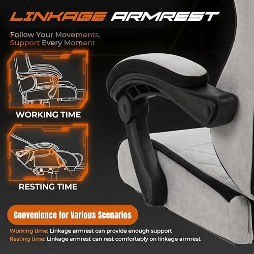 Video Gaming Chair, Ergonomic Office Chair with Footrest, Lumbar Support and Linkage Armrests, Swive Home Video Game Chairs for Adults, Gray